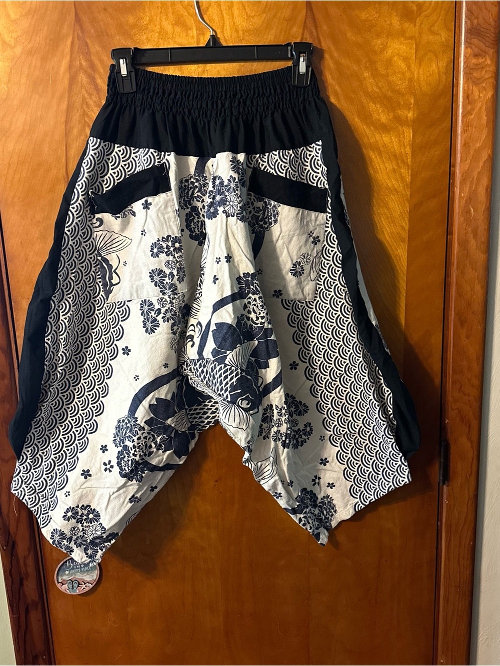 Samurai pants black/blue fish pattern